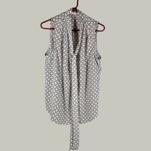 41 Hawthorn Womens Top Sleeveless White Black Pattern Drape Front Size XL